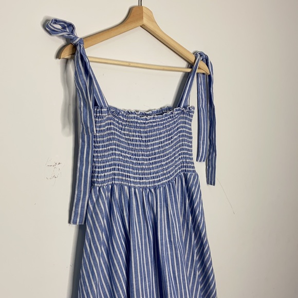 NWOT 100% Cotton Stripe Tank Smocked Dress with Tie Up Shoulder Straps - Picture 2 of 10